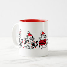 Tasse Chats de Noël Rouge Noir Blanc