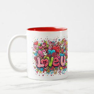 2 Couleurs Tasse Colorée Graffiti Love U