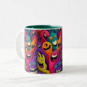 2 Couleurs Tasse Créature de Dessin Animé Abstrait Vibrant (Devant gauche)