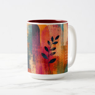 2 Couleurs Tasse d'accent botanique abstrait