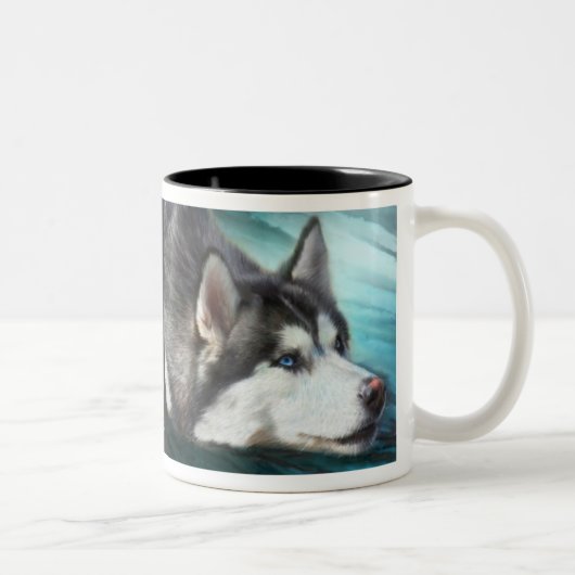 2 Couleurs Tasse d'art de chien de traîneau sibérien (Droit)