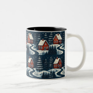 2 Couleurs Tasse de cabane d'hiver cosy d'art folklorique sca