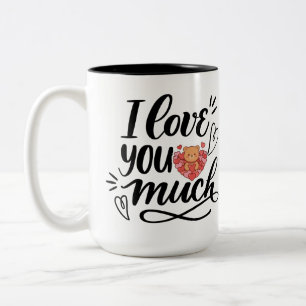 2 Couleurs Tasse de café avec cœur de calligraphie « Je t'aim