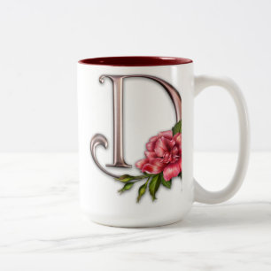 2 Couleurs Tasse de café avec l'initiale fleurie magnifique D