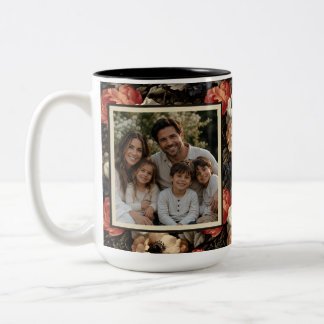 2 Couleurs Tasse de café avec photo de famille florale vintag