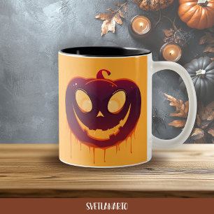 2 Couleurs Tasse de café avec visage de citrouille effrayant
