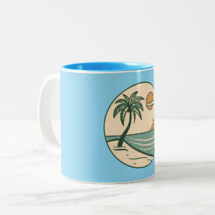 2 Couleurs Tasse de café Coucher de soleil sur une plage trop
