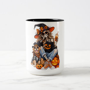 2 Couleurs Tasse de café Halloween Fille Sorcière Squelette a