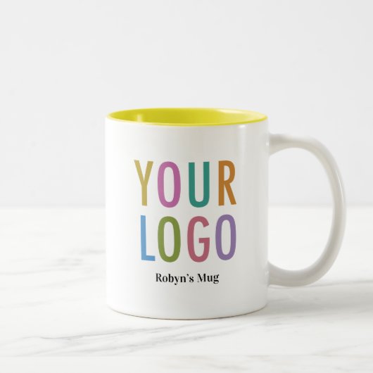 2 Couleurs Tasse de café intérieure jaune Logo et nom de l'en (Droit)