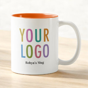 2 Couleurs Tasse de café intérieure orange Logo et nom de l'e
