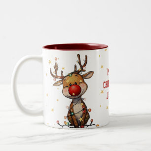 2 Couleurs Tasse de café Joyeux Noël Renne Rouge Floral