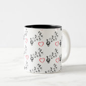 2 Couleurs Tasse de café Notes de Musique et Cœurs (Devant droit)