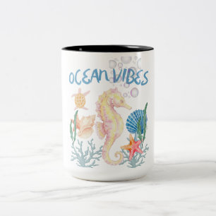 2 Couleurs Tasse de café plage hippocampe ambiance océan