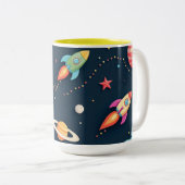2 Couleurs Tasse de café pour enfants avec aventure spatiale (Devant droit)