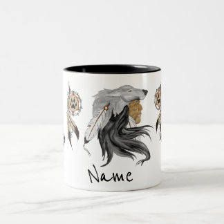 2 Couleurs Tasse de café tribale d'esprit de loup de Natif