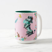 2 Couleurs Tasse de café vintage de caniche (Devant droit)