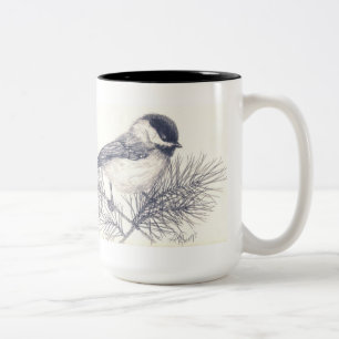 2 Couleurs Tasse de Coffe de croquis de crayon de Chickadee