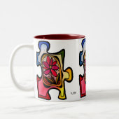 2 Couleurs Tasse de morceau de casse-tête, fleur rouge (Gauche)