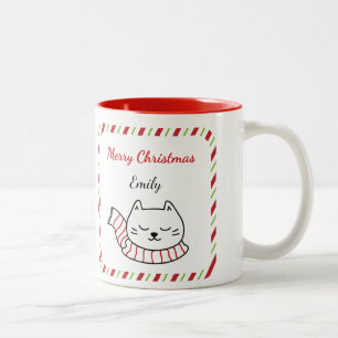 2 Couleurs Tasse de Noël personnalisée avec un chat mignon