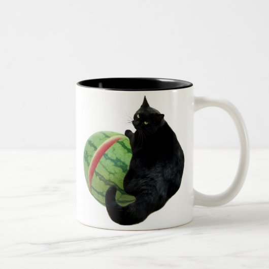 2 Couleurs Tasse de pastèque de chat noir (Droit)