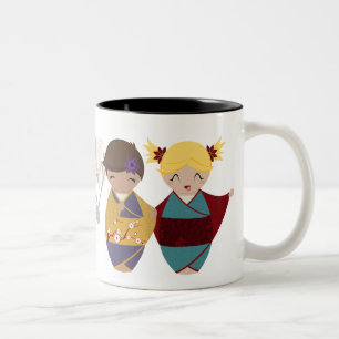 2 Couleurs Tasse de soeurs de Kokeshi