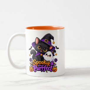 2 Couleurs Tasse deux tons chat Halloween mignon et effrayant