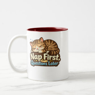 2 Couleurs Tasse Deux Tons Questions Plus Tard Mignon Chat D'