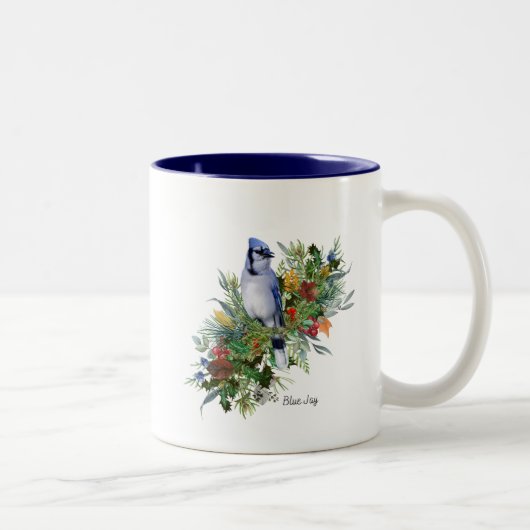2 Couleurs Tasse d'oiseau Geai Bleu (Droit)