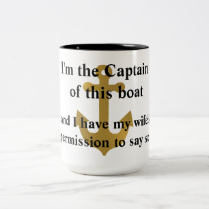 2 Couleurs Tasse drôle d'Ancre de capitaine Of This Boat Gold