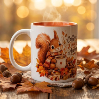 2 Couleurs Tasse Écureuil Café Cosy & Glands – Aquarelle d'Au