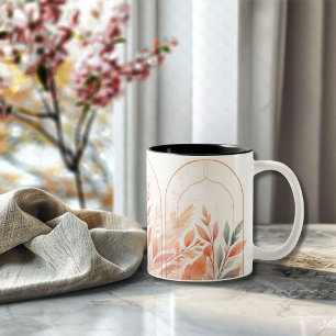 2 Couleurs Tasse Élegante à Café avec Feuilles Botaniques Aqu