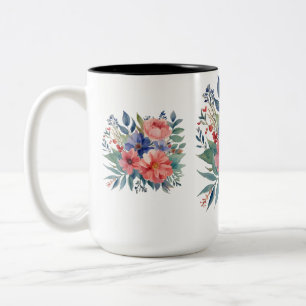 2 Couleurs Tasse Élégante à Motif Floral Bicolore - 15 oz