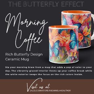 2 Couleurs Tasse en céramique à motif papillon riche
