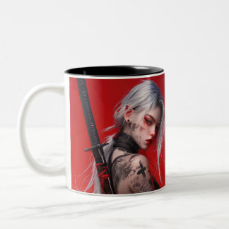 2 Couleurs Tasse en céramique de guerrière katana d'anime