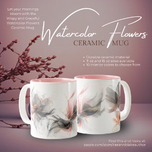 2 Couleurs Tasse en céramique Fleurs aquarelles légères et gr