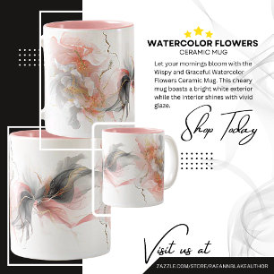 2 Couleurs Tasse en céramique Fleurs aquarelles légères et gr