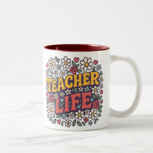 2 Couleurs Tasse Enseignante Vie Colorée – Modèle Floral Rétr