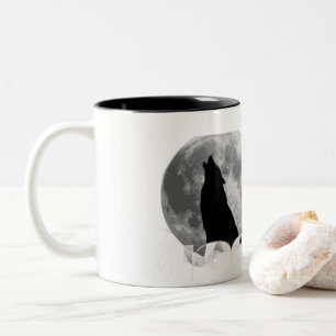 2 Couleurs Tasse esthétique Y2K Loup hurlant à la pleine lune