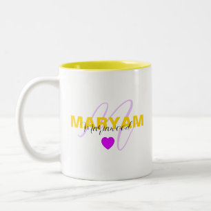 2 Couleurs Tasse Famille Amour avec nom et initiale moderne e