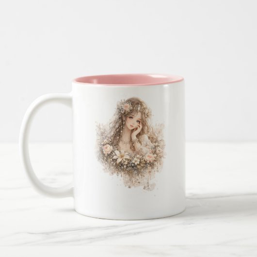 2 Couleurs Tasse Fille Fleur Blush (Gauche)