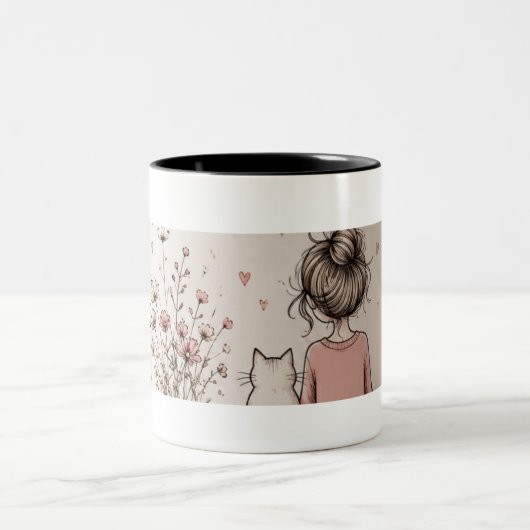 2 Couleurs Tasse Fille Mignonne et Chat (Centre)