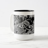 2 Couleurs Tasse florale abstraite en noir et blanc (Devant gauche)
