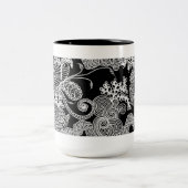 2 Couleurs Tasse florale abstraite en noir et blanc (Centre)