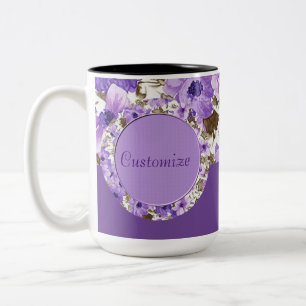 2 Couleurs Tasse florale pourpre et blanche personnalisée