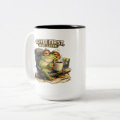 2 Couleurs Tasse Fun Frog Café D'abord, Panique Plus Tard (Devant gauche)
