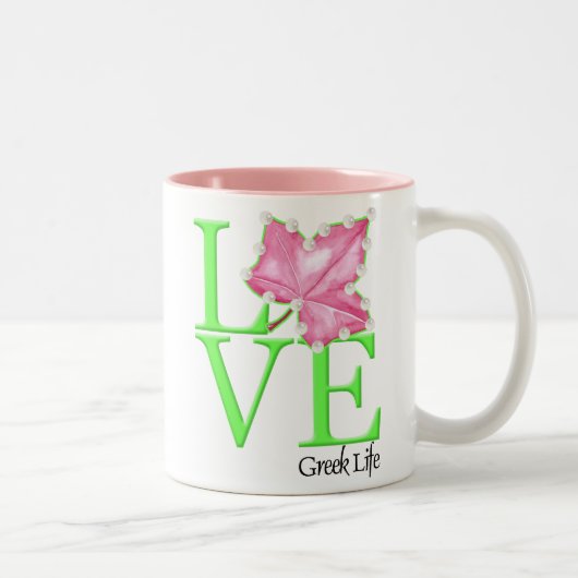 2 Couleurs Tasse grecque de la vie d'amour rose et vert (Droit)