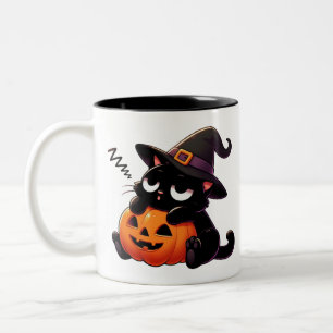 2 Couleurs Tasse Halloween Chat Sorcière Câlinant Citrouille 