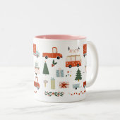 2 Couleurs Tasse Illustration de Noël Vintage Camions Rouges (Devant droit)