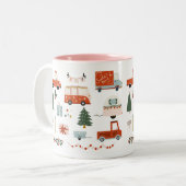 2 Couleurs Tasse Illustration de Noël Vintage Camions Rouges (Devant gauche)