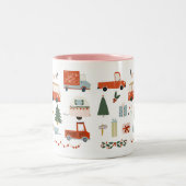 2 Couleurs Tasse Illustration de Noël Vintage Camions Rouges (Centre)